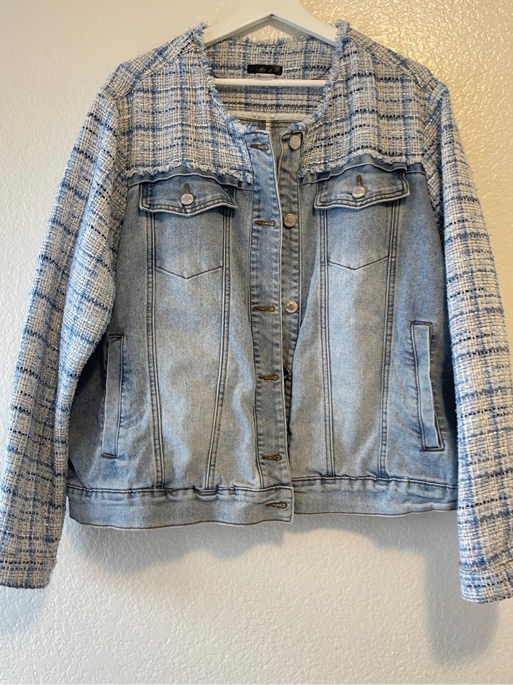 Light Blue Denim & Tweed Mixed-Media Jacket